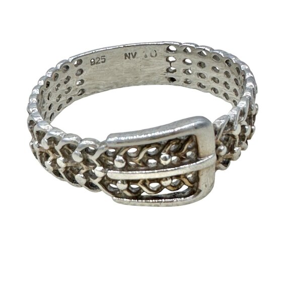 Vintage Sterling Silver 925 Buckle Design Ring Size 10 Unique Chain Style NV40 - Picture 1 of 10
